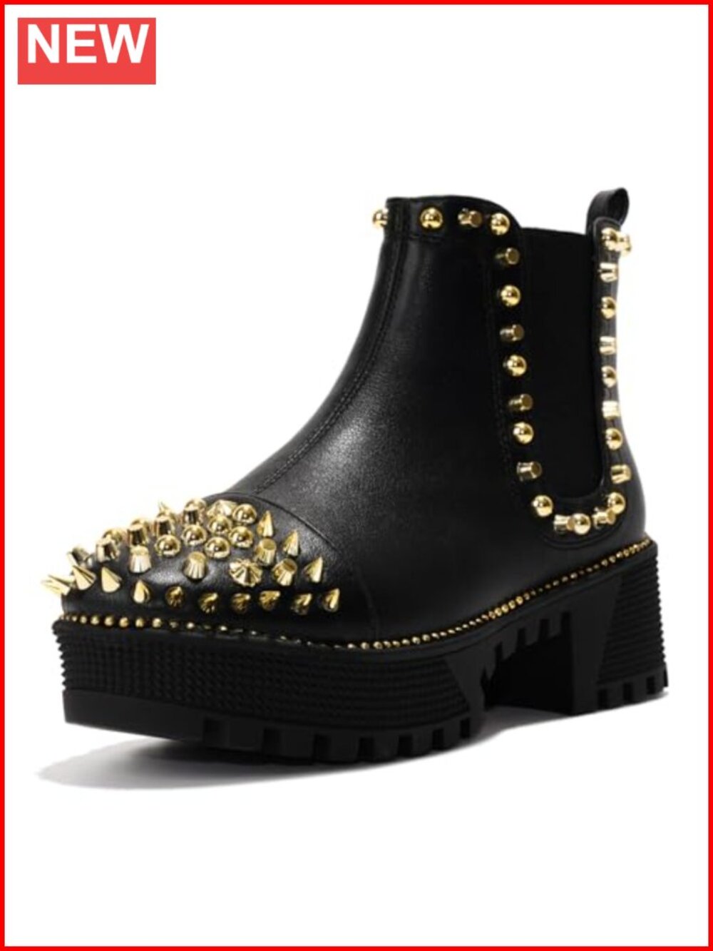 Spiky Platform Combat Boots with Gold Studs